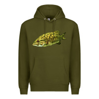 Army Green Smallmouth Bass Fish Illustrations Premium Hoodie - LillyAllenDesigns