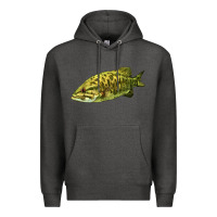 Charcoal Heather Smallmouth Bass Fish Illustrations Premium Hoodie - LillyAllenDesigns