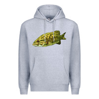 Heather Grey Smallmouth Bass Fish Illustrations Premium Hoodie - LillyAllenDesigns