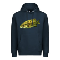 Navy Smallmouth Bass Fish Illustrations Premium Hoodie - LillyAllenDesigns