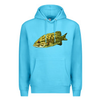 Ocean Blue Smallmouth Bass Fish Illustrations Premium Hoodie - LillyAllenDesigns