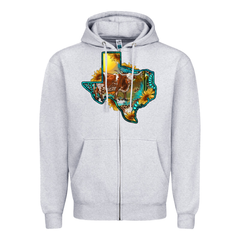 Western Texas Map With Longhorn Bull Zipper Hoodie by RanaPortraitStore | Teevron