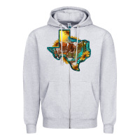 Heather Grey Western Texas Map With Longhorn Bull Zipper Hoodie - RanaPortraitStore