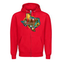 Red Western Texas Map With Longhorn Bull Zipper Hoodie - RanaPortraitStore