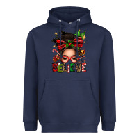 Navy christmas believe afro messy bun Heavyweight Hoodie - texasbilliewilder