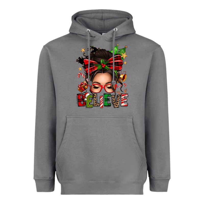 Christmas Believe Afro Messy Bun Heavyweight Hoodie by texasbilliewilder | Teevron