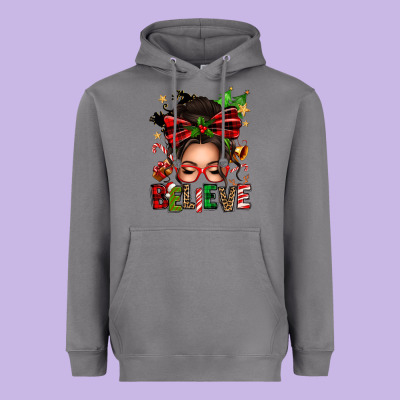 Christmas Believe Afro Messy Bun Heavyweight Hoodie Designed By Texasbilliewilder