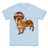 Dusty Blue Dachshund Christmas Lights Classic Tee - RanaPortraitStore