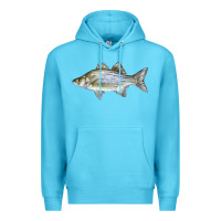 Ocean Blue White Bass Fish Illustrations Premium Hoodie - LillyAllenDesigns
