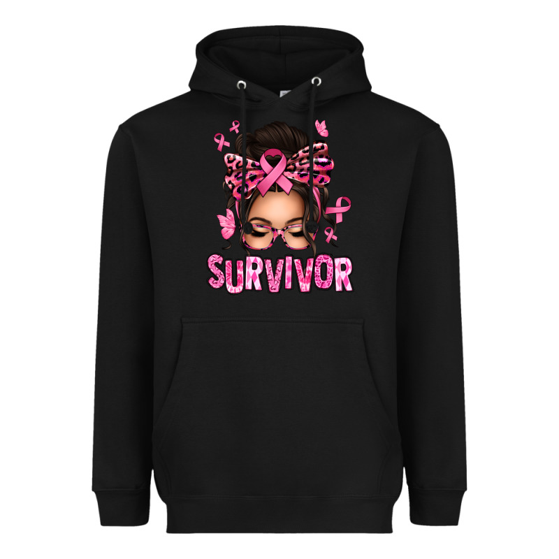 Breast Cancer Survivor Afro Messy Bun Heavyweight Hoodie by texasbilliewilder | Teevron