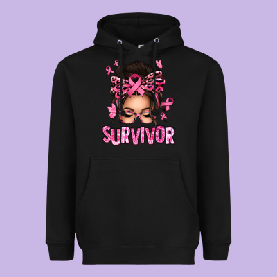 Breast Cancer Survivor Afro Messy Bun Heavyweight Hoodie Designed By Texasbilliewilder