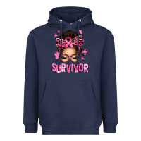 Navy breast cancer survivor afro messy bun Heavyweight Hoodie - texasbilliewilder