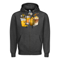 Charcoal Heather coffee cups bumble bee Zipper Hoodie - texasbilliewilder