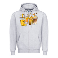 Heather Grey coffee cups bumble bee Zipper Hoodie - texasbilliewilder