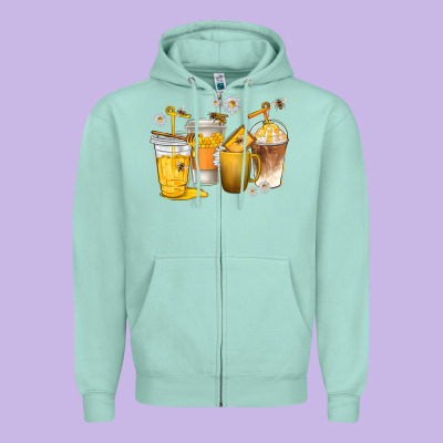 Coffee Cups Bumble Bee Zipper Hoodie Designed By Texasbilliewilder