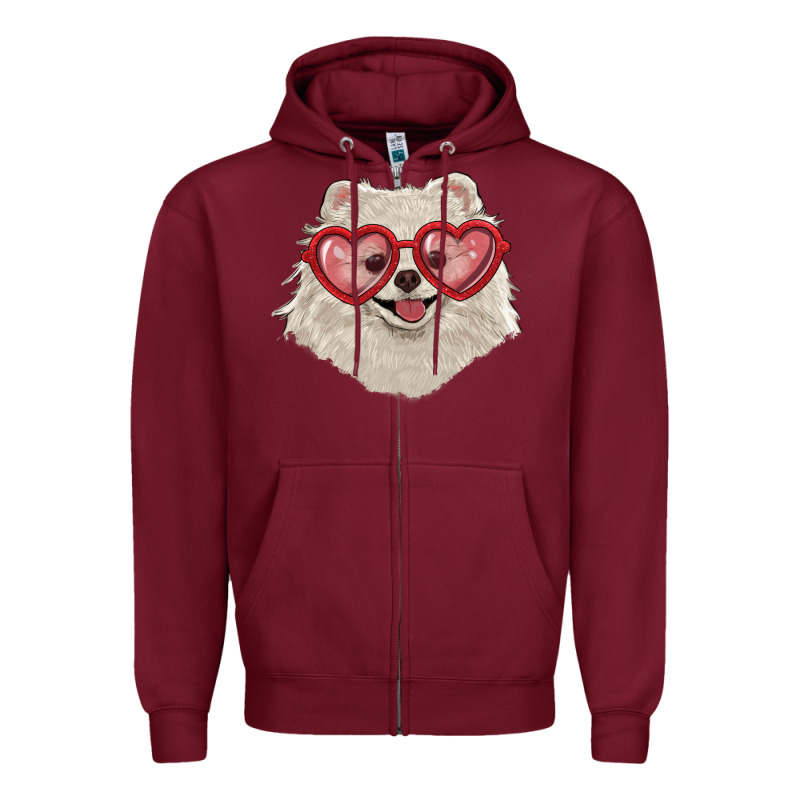 White Pomeranian With Love Glasses Zipper Hoodie by RanaPortraitStore | Teevron