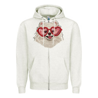 Oatmeal Heather white pomeranian with love glasses Zipper Hoodie - RanaPortraitStore