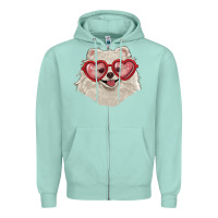 Seafoam white pomeranian with love glasses Zipper Hoodie - RanaPortraitStore