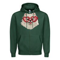 Sports Green white pomeranian with love glasses Zipper Hoodie - RanaPortraitStore