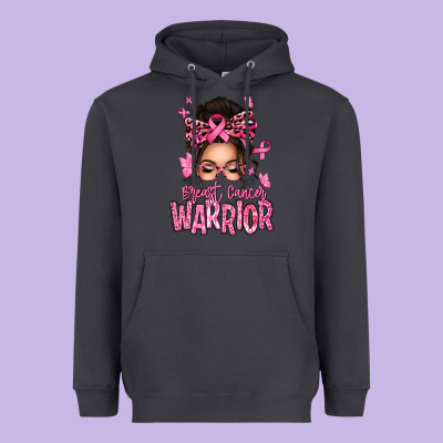 Brest Cancer Warrior Afro Messy Bun Heavyweight Hoodie Designed By Texasbilliewilder