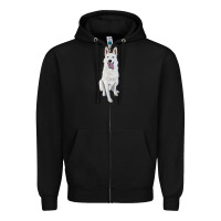 Black Hand Drawing White Shepherd Zipper Hoodie - RanaPortraitStore