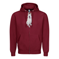 Burgundy Hand Drawing White Shepherd Zipper Hoodie - RanaPortraitStore