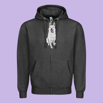 Zipper Hoodie Hand Drawing White Shepherd