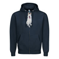 Navy Hand Drawing White Shepherd Zipper Hoodie - RanaPortraitStore