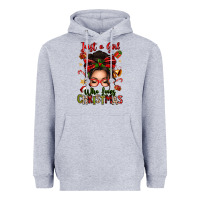 Heather Grey just a girl who loves christmas afro messy bun Heavyweight Hoodie - texasbilliewilder