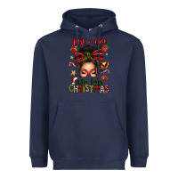 Navy just a girl who loves christmas afro messy bun Heavyweight Hoodie - texasbilliewilder