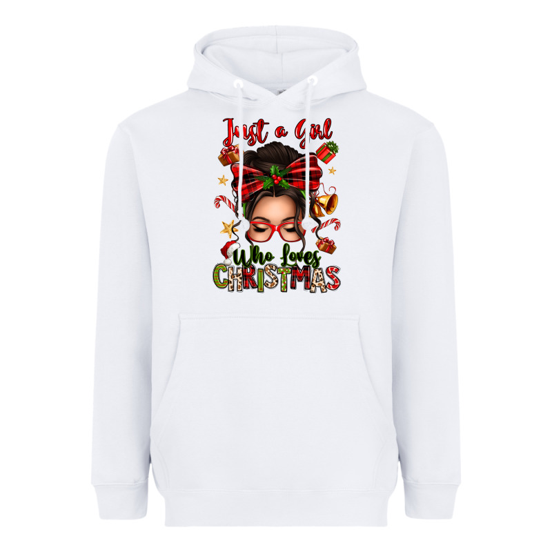 Just A Girl Who Loves Christmas Afro Messy Bun Heavyweight Hoodie by texasbilliewilder | Teevron
