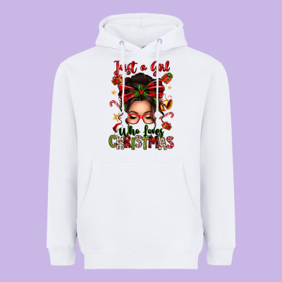 Just A Girl Who Loves Christmas Afro Messy Bun Heavyweight Hoodie Designed By Texasbilliewilder