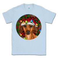 Dusty Blue Christmas Dachshund Classic Tee - RanaPortraitStore