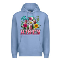 Colony Blue he is risen cross easter Premium Hoodie - BarkalooDesign
