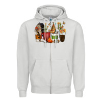 Dove Grey coffee cups indian headdress Zipper Hoodie - texasbilliewilder
