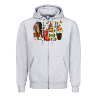 Heather Grey coffee cups indian headdress Zipper Hoodie - texasbilliewilder