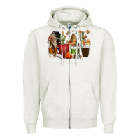 Oatmeal Heather coffee cups indian headdress Zipper Hoodie - texasbilliewilder
