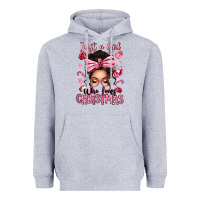 Heather Grey just a girl who loves pink christmas messy bun Heavyweight Hoodie - texasbilliewilder