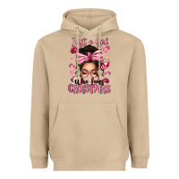 Mushroom just a girl who loves pink christmas messy bun Heavyweight Hoodie - texasbilliewilder