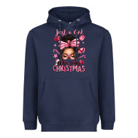 Navy just a girl who loves pink christmas messy bun Heavyweight Hoodie - texasbilliewilder