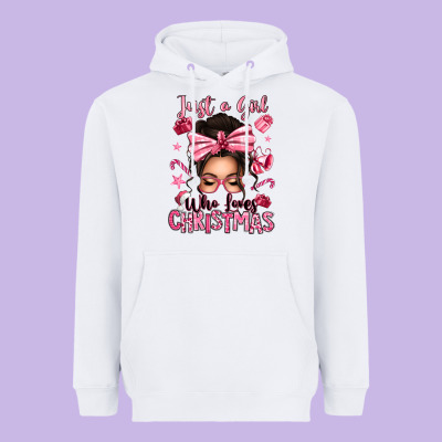 Just A Girl Who Loves Pink Christmas Messy Bun Heavyweight Hoodie Designed By Texasbilliewilder