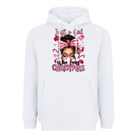 White just a girl who loves pink christmas messy bun Heavyweight Hoodie - texasbilliewilder