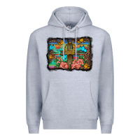 Heather Grey wooden cross background Premium Hoodie - BarkalooDesign