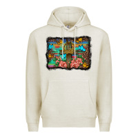 Oatmeal Heather wooden cross background Premium Hoodie - BarkalooDesign