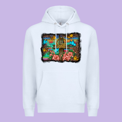 Wooden Cross Background Premium Hoodie Designed By Barkaloodesign