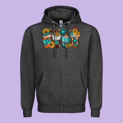 Cross Coffee Cups Zipper Hoodie Designed By Texasbilliewilder