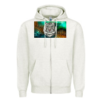 Oatmeal Heather white tiger forest license plate Zipper Hoodie - RanaPortraitStore