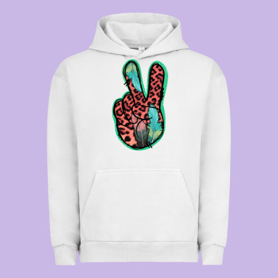 Feather Pink Leopard Peace Sign Urban Hoodie Designed By Jasminsmagicworld