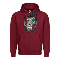 Burgundy White Tiger Scratch Mark Zipper Hoodie - RanaPortraitStore