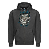 Charcoal Heather White Tiger Scratch Mark Zipper Hoodie - RanaPortraitStore